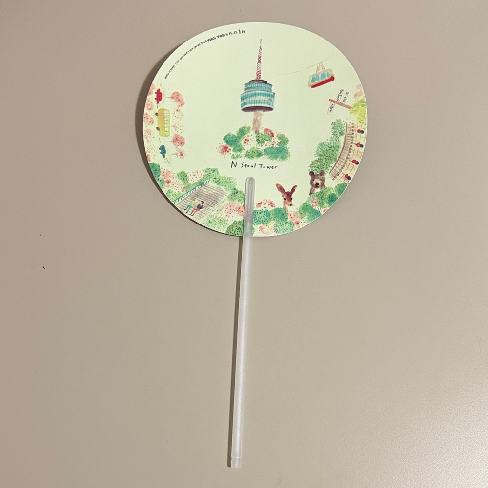 Seoul Tower Themed Hand Fan - Green